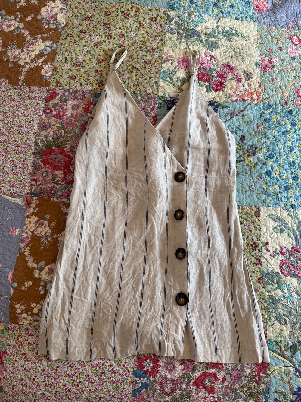 Reformation Cream Striped Button-Front Mini Dress
